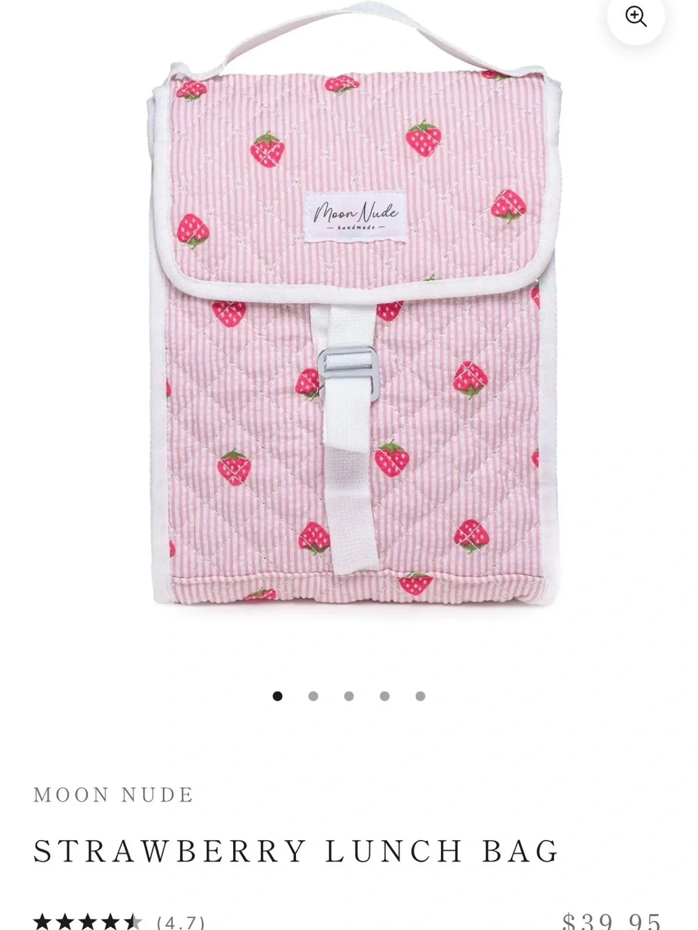 Moon Nude Kids Quilted Strawberry Print Pink/Azure Lunch Box